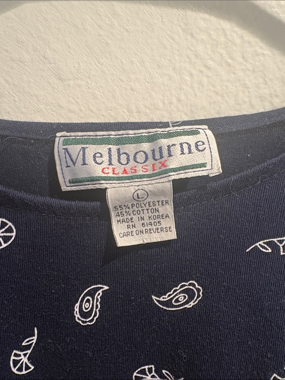 Vintage Melbourne Navy Blue Paisley & Plaid Mixed Print Top -Size L - Picture 3 of 3